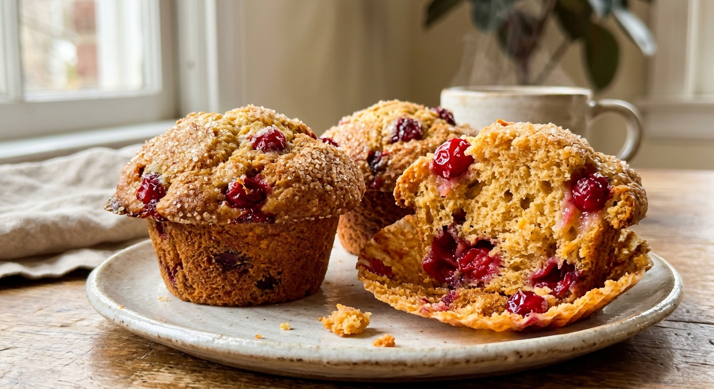 Bakery-style cranberry orange muffins with sugar topping