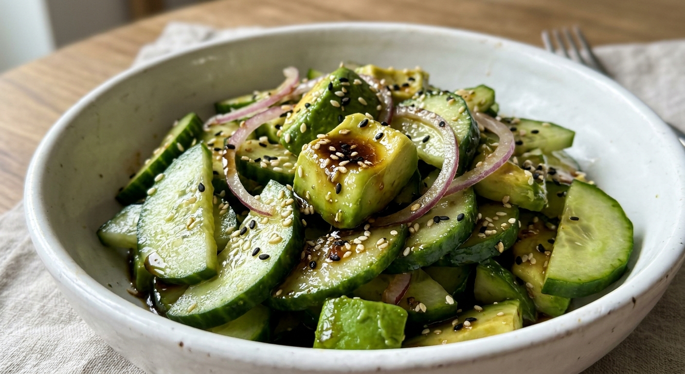 Cucumber Avocado Salad with Sesame Dressing