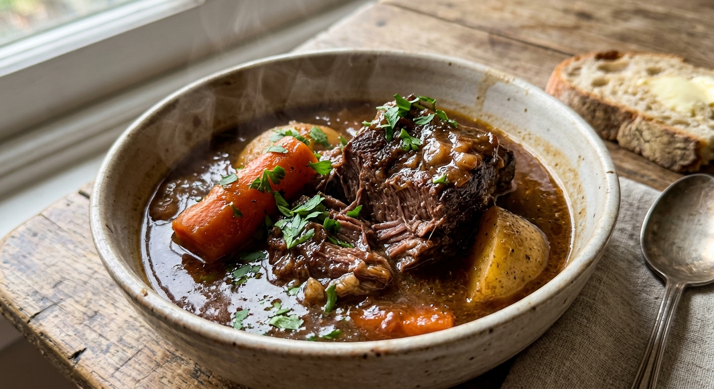 Slow cooker beef stew with tender vegetables and rich broth