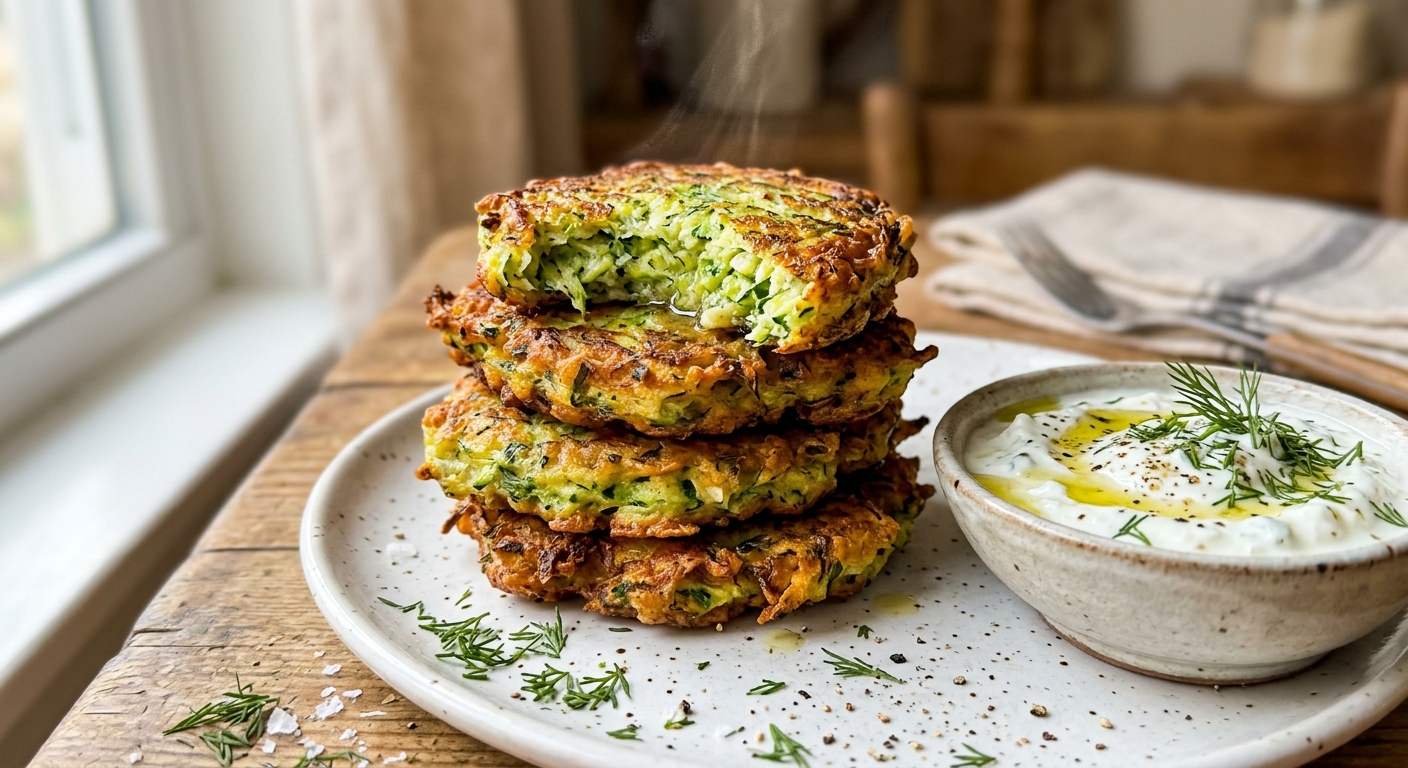 Crispy Zucchini Fritters with Garlic Yogurt