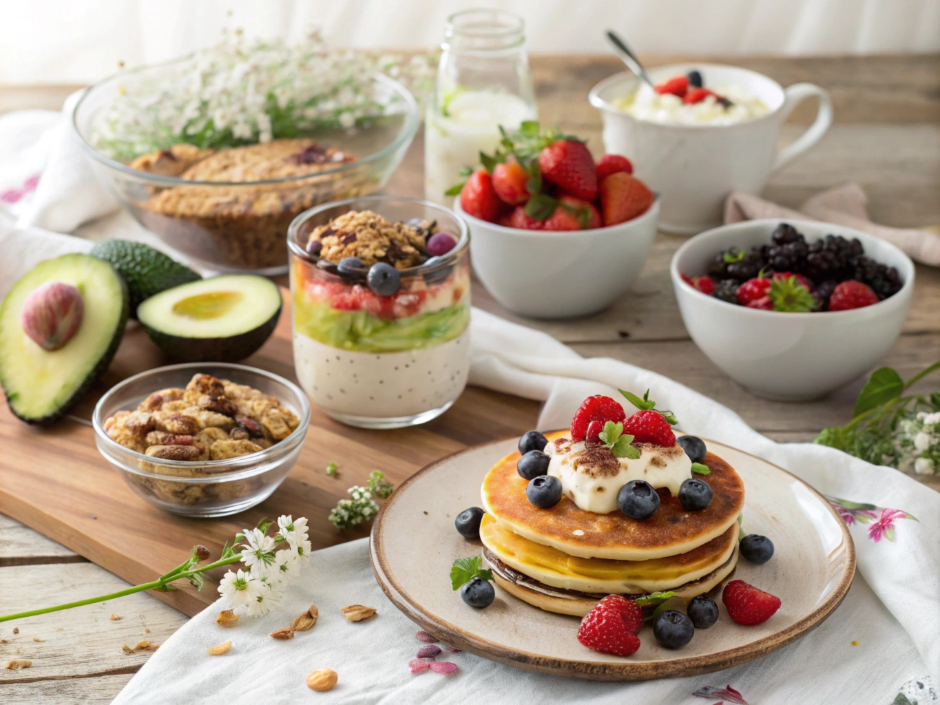 Golden pancake breakfast casserole topped with fresh berries and maple syrup, perfect for busy mornings.