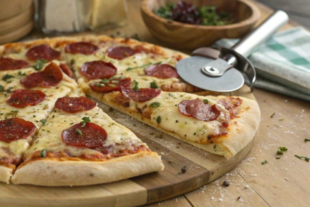 Four different 12-inch pizzas with varied toppings displayed side by side.