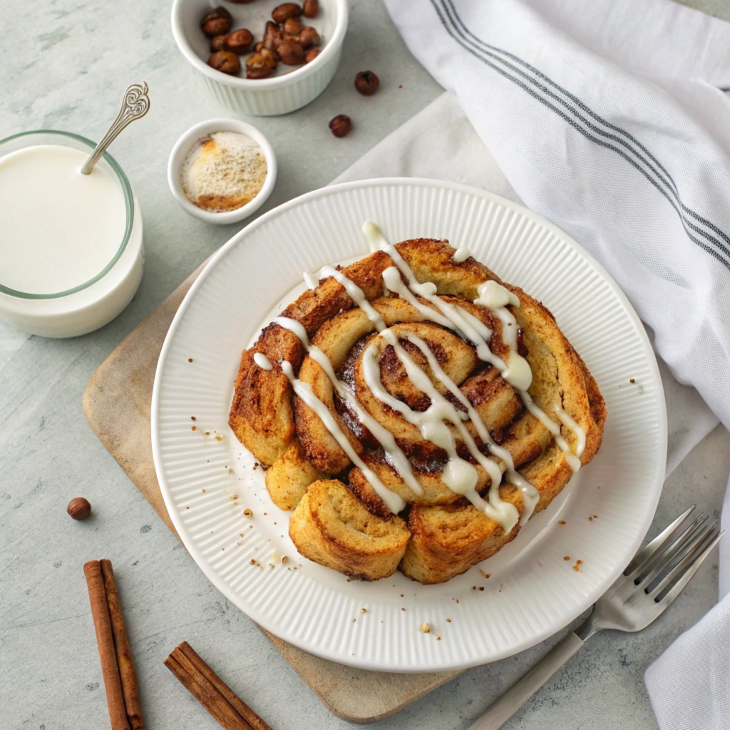 Cinnamon roll French toast with cream cheese drizzle