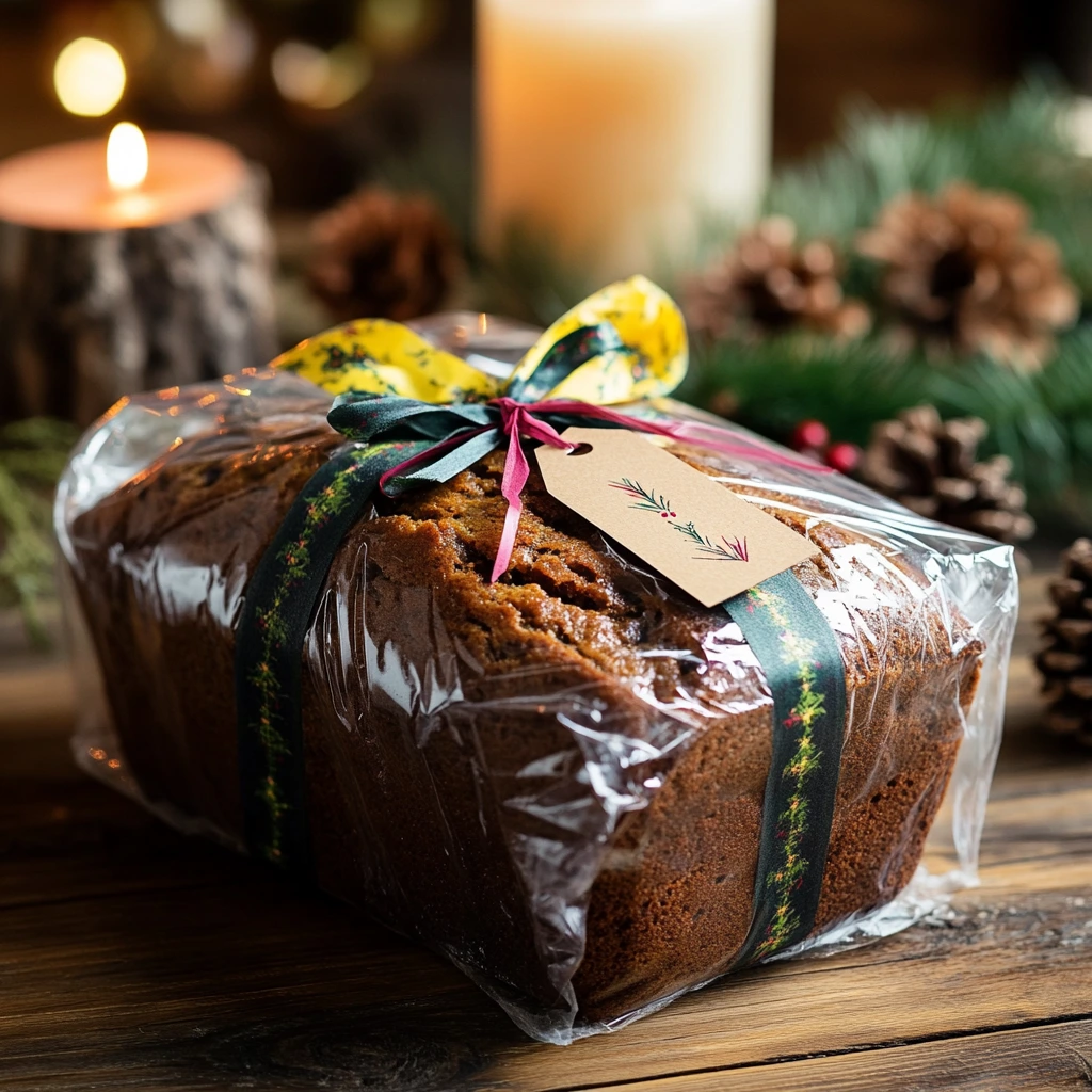 How do you wrap banana bread to give to someone? Use cellophane with a ribbon and tag for a festive look.